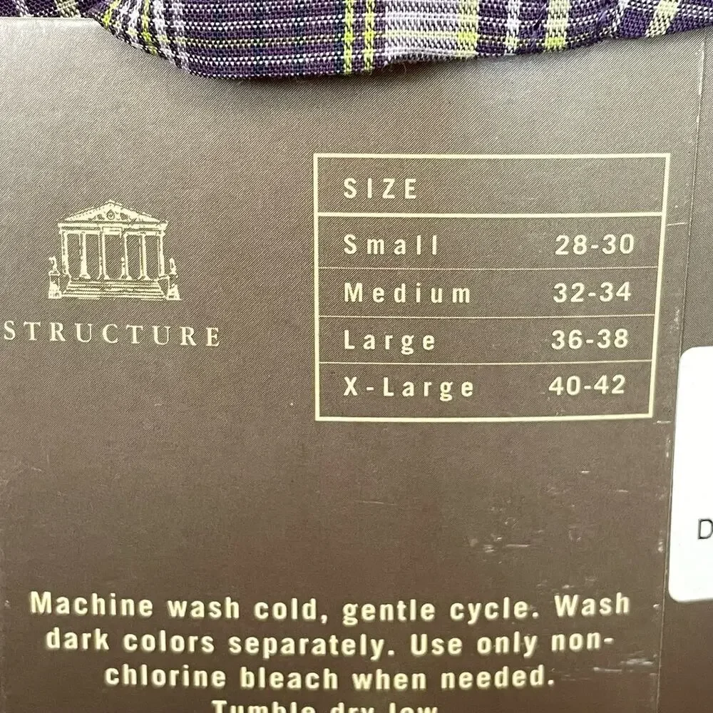 Vintage Structure Boxer Men Small 28/30 Cotton Woven Purple Plaid NOS Sears READ
